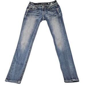 Miss Me Jeans Skinny 29 Blue Faded Whiskered Y2K Denim Edgy Indie Sleeze Grunge